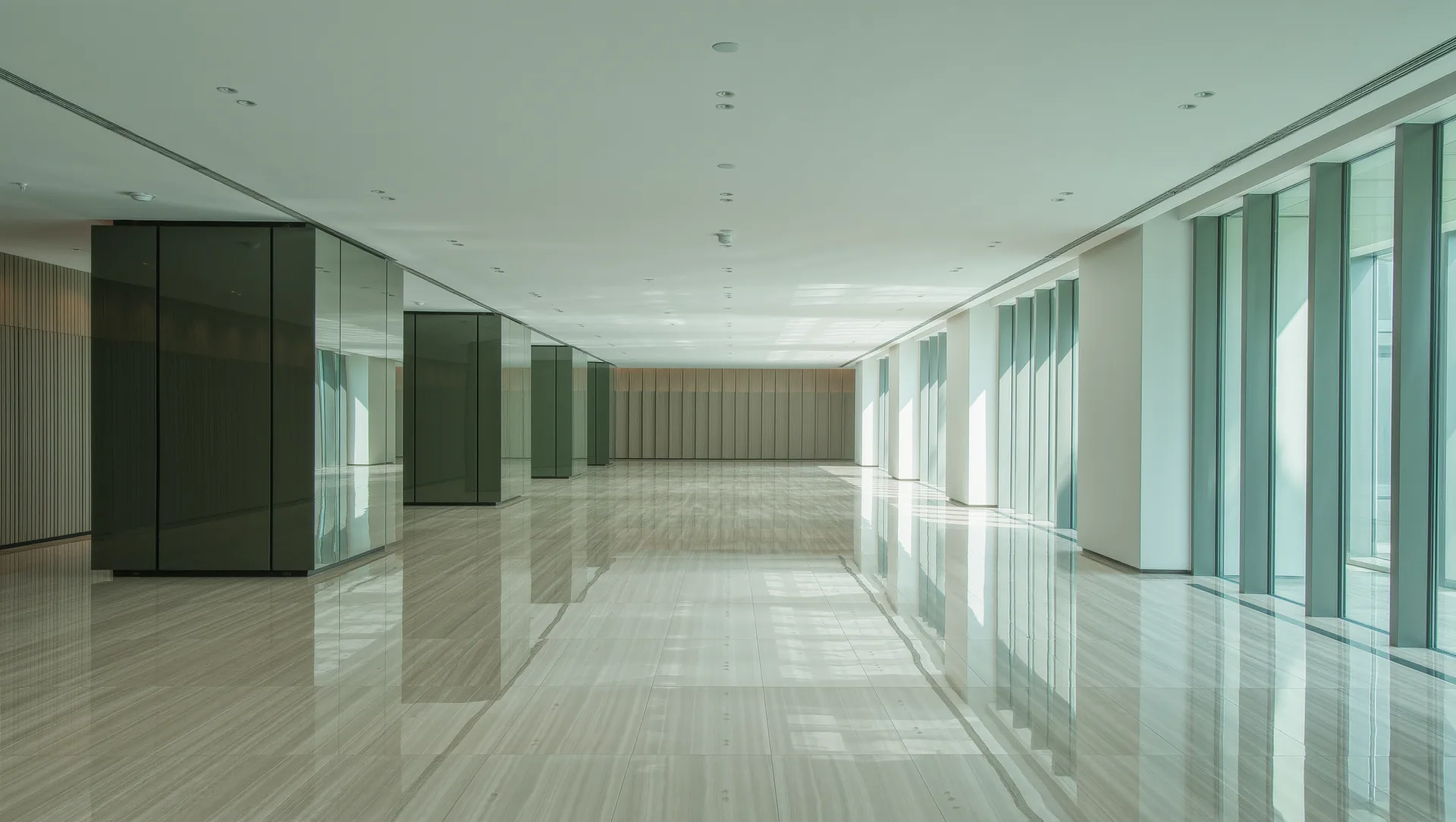 Helle Hotellobby mit warmem Tageslicht